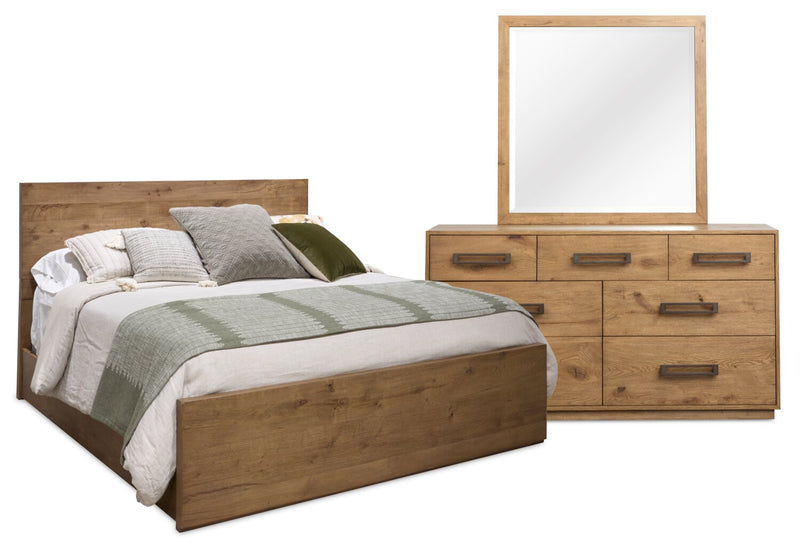 Henri 5pc Bedroom Set with Bed, Dresser & Mirror, Wood, Brown - Queen Size