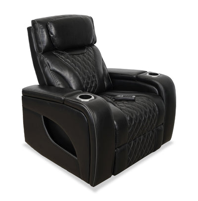Elite 38" Genuine Leather Massage Power Reclining Chair with Immersive Audio and Power Headrest - Black | Fauteuil de massage à inclinaison électrique Elite de 38 po en cuir véritable avec son immersif et appuie-tête électrique - noir