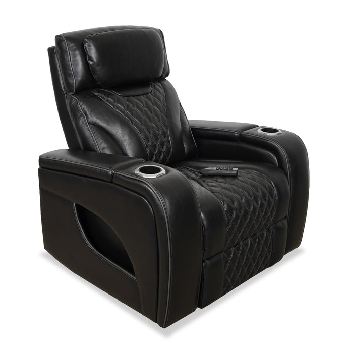 Elite 38\" Genuine Leather Massage Power Reclining Chair with Immersive Audio and Power Headrest - Black