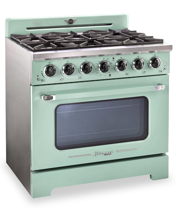 Classic Retro by Unique 36\" 5.2 Cu. Ft. 6-Burner Gas Range with Convection - Summer Mint Green - UGP-36CR LG