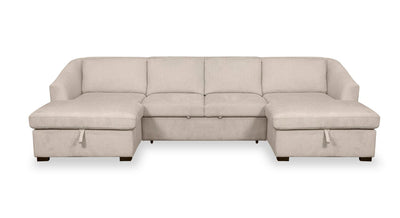 Envy 3-Piece Chenille Fabric Sleeper Sectional with Two Storage Chaises - Almond Beige | Sofa-lit sectionnel Envy 3 pièces en tissu de chenille avec 2 fauteuils longs de rangement - beige amande