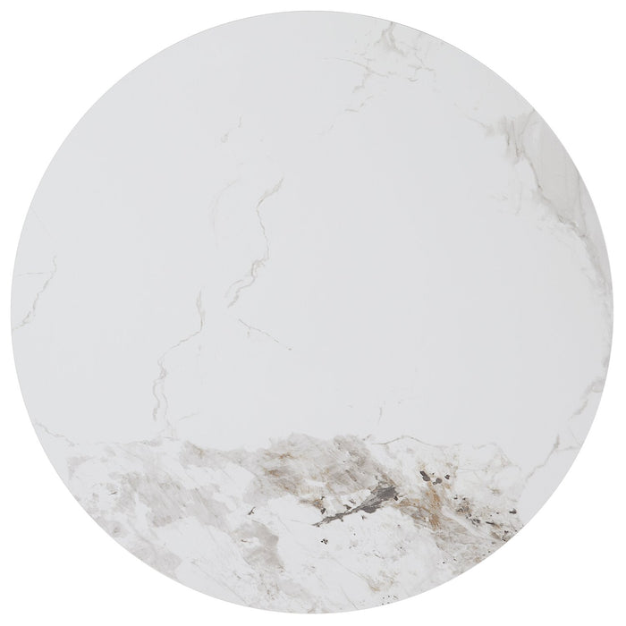 Alwin 19.5” Modern Round End Table with White Sintered Stone Top - Brown