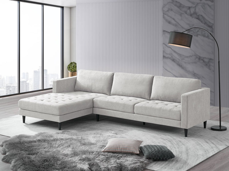 Metro 2-Piece Left-Facing Fabric Sectional with Chaise and Tufted Seat Cushions - Neutral