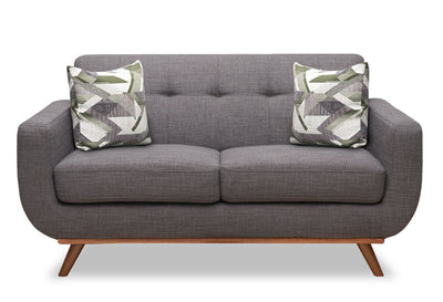 Kort & Co. Freeman 63" Linen-Look Fabric Loveseat with Wood Legs and Tufted Back Cushions - Charcoal Grey | Causeuse Freeman de Kort & Co. de 63 po en tissu d’apparence lin avec pattes en bois et coussins de dossier capitonnés - gris anthracite