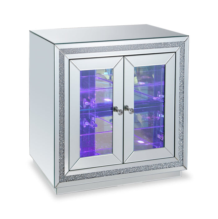 Roxie 31.5” Accent Cabinet with Glass Doors and LED Lighting - Silver