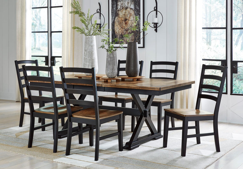 Raven 7pc Dining Package with 60-78\"W Extension Table & 6 Chairs - Two-Tone Black & Brown