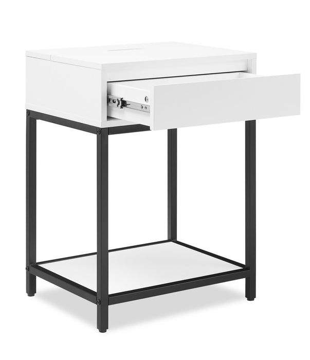 Akio Bedside 1-Drawer Nightstand with Lift-top Storage, 18\"W x 25.75\"H - White/Black
