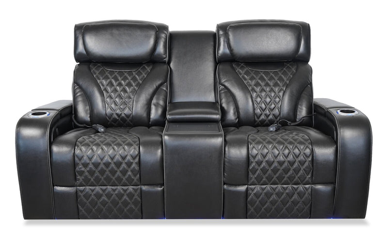 Elite 74\" Genuine Leather Massage Power Reclining Loveseat with Immersive Audio and Power Headrests - Black
