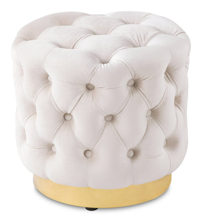 Adell 17" Round Fabric Ottoman with Gold Base - White | Pouf rond Adell de 17 po en tissu avec base dorée - blanc