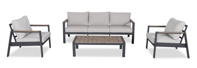Tuscany 4-Piece Outdoor Patio Set with Sofa, 2 Chairs & Coffee Table - Metal, UV & Weather Resistant - Beige/Black | Ensemble Tuscany 4 pièces pour la terrasse à l’extérieur avec sofa, 2 fauteuils et table à café - métal - beige et noir