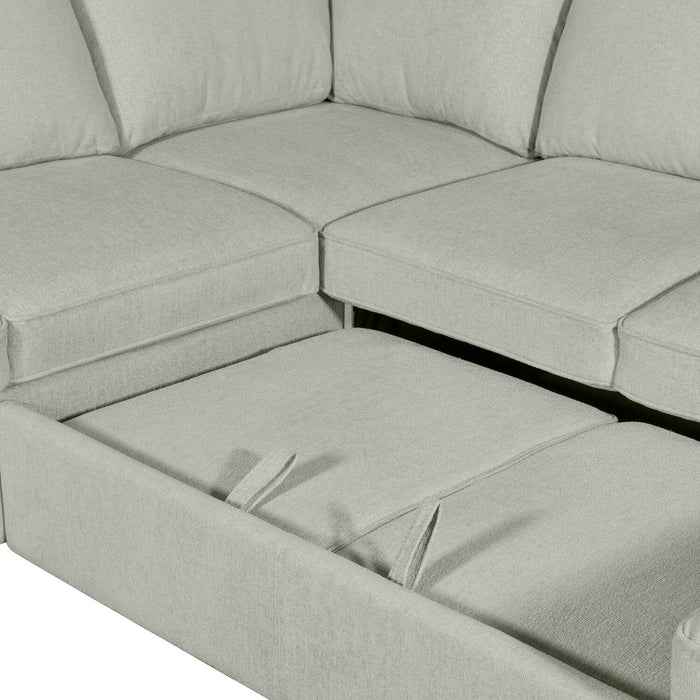 Scott Living Haven 4-Piece Left-Facing Chenille Fabric Sleeper Sectional with Storage Chaise - Seafoam Blue