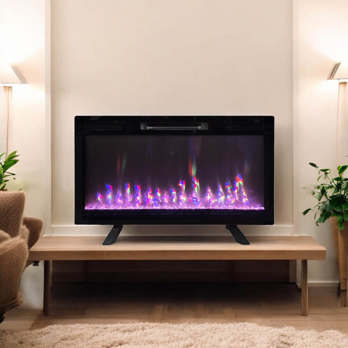 Mirage 36\" Modern Electric Free Standing Wall Mountable Fireplace - Black