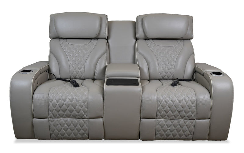 Elite 74\" Genuine Leather Massage Power Reclining Loveseat with Immersive Audio and Power Headrests - Putty