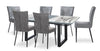 Ezra 7pc Dining Package with 63-79\"W Extension Table & 6 Chairs - Faux White Marble & Grey