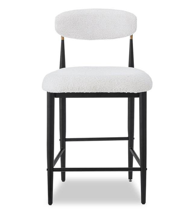 Kort & Co. Capri Counter-Height Stool with Boucle Fabric & Gold Accent, Metal - White