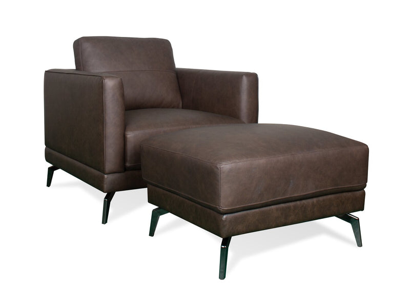 Melrose 36.5\" Top-Grain Genuine Leather Chair with Metal Legs - Dark Brown