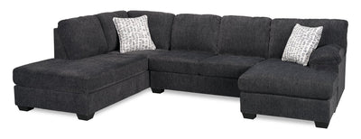 Made in Canada Morgan 2-Piece Left-Facing Chenille Fabric Wrap Sectional with Accent Pillows - Grey | Sofa sectionnel en U de gauche Morgan 2 pièces fabriqué au Canada en tissu de chenille avec coussins décoratifs - gris