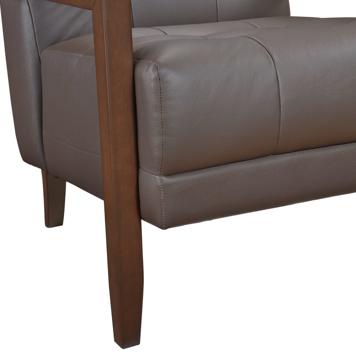 Enzo 26\" Genuine Leather Accent Chair with Biscuit Tufting, Track Arms and Wood Legs - Dark Brown