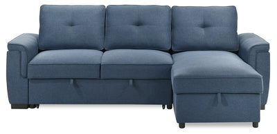 Eden 2-Piece Reversible Fabric Sleeper Sectional with Storage Chaise and Removable Back Cushions - Blue | Sofa-lit sectionnel réversible Eden 2 pièces en tissu avec fauteuil long de rangement et coussins de dossier amovibles - bleu