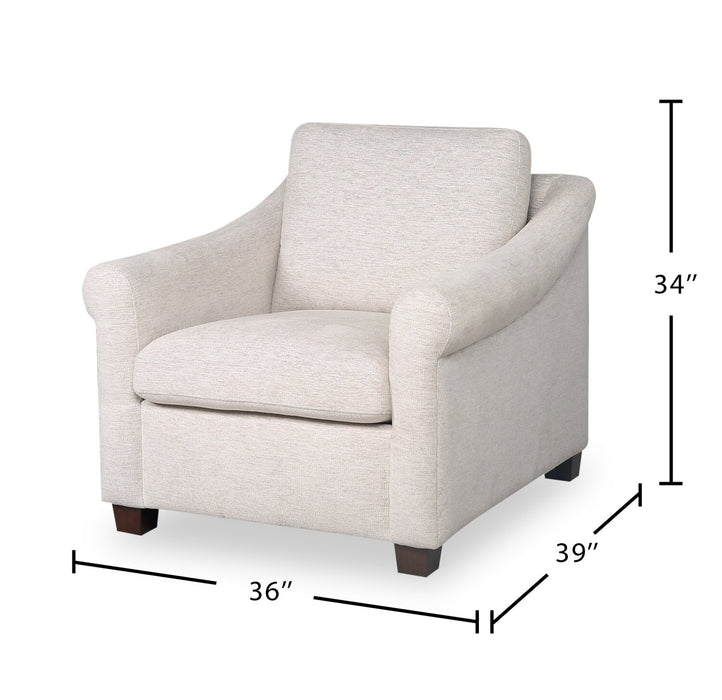 Mallie 36\" Chenille Fabric Chair with Rolled Arms and Wood Legs - Shell White
