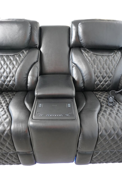 Elite 74\" Genuine Leather Massage Power Reclining Loveseat with Immersive Audio and Power Headrests - Black
