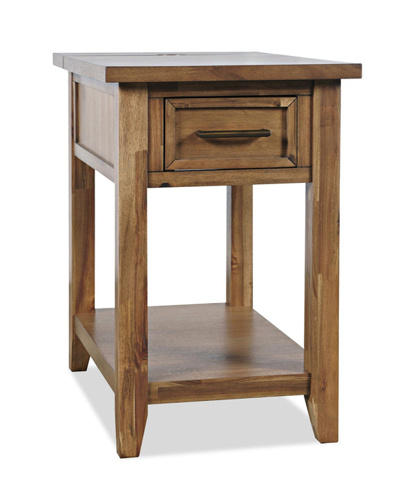 Nathan 16\" Rustic Chairside Table with Storage, Shelf and USB Port - Light Brown