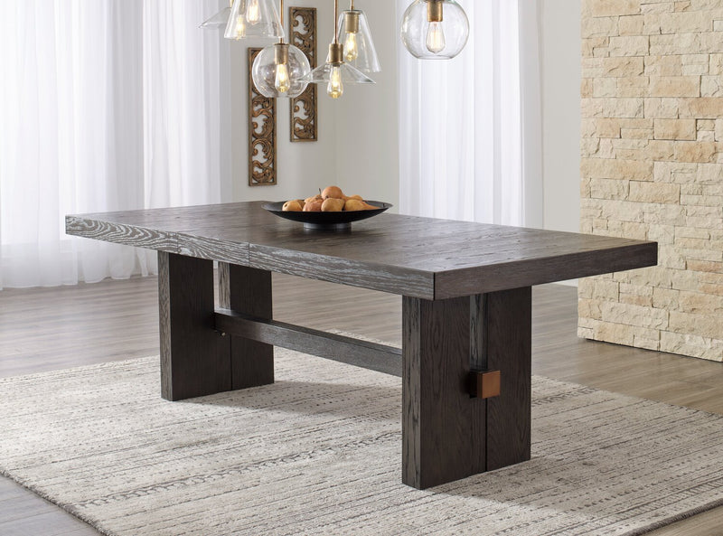 Metro Dining Table with 72-90\"W Extension, Trestle Base - Brown