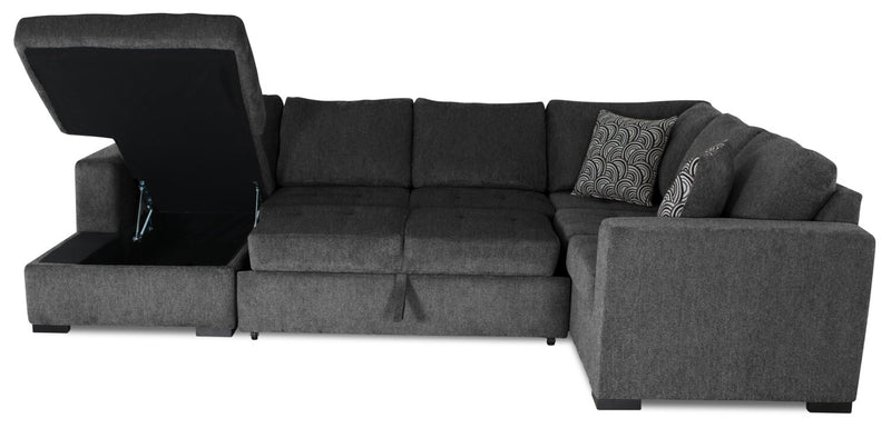 Made in Canada Legend 4-Piece Left-Facing Chenille Fabric Sleeper Sectional with Storage Chaise - Pepper Grey