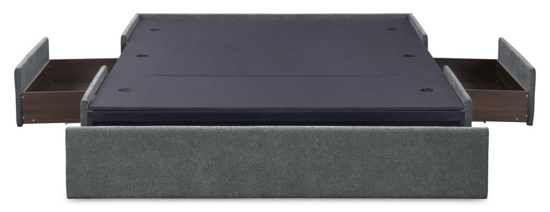 Amos Upholstered Storage Bed in Charcoal Fabric with Tufted Headboard & 3 Built-in Drawers - Full Size