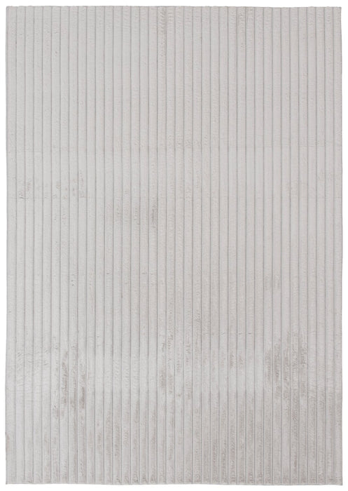 Faux Fur Channel Light Grey Area Rug with Memory Foam Backing - 7' x 10'