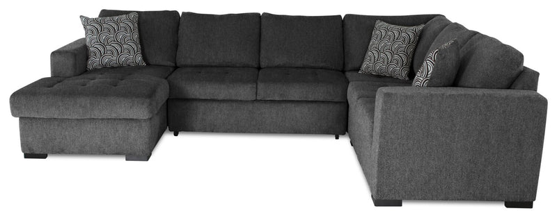 Made in Canada Legend 4-Piece Left-Facing Chenille Fabric Sleeper Sectional with Storage Chaise - Pepper Grey