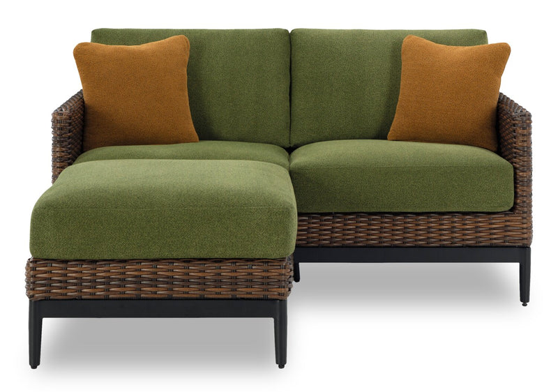 Tofino Outdoor Patio Ottoman - Resin Wicker & Aluminum - UV & Weather Resistant - Green/Brown/Black