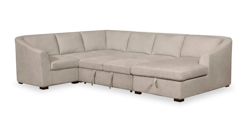 Envy 5-Piece Right-Facing Chenille Fabric Sleeper Sectional with Storage Chaise - Almond Beige