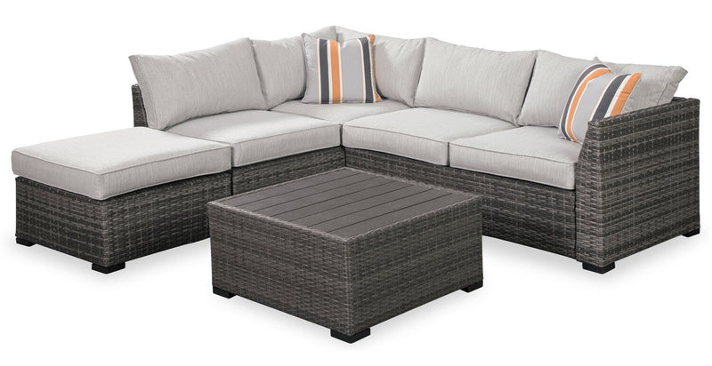 Victoria 4-Piece Outdoor Patio Set with Loveseat, Armless Chair, Corner Chair & Ottoman - Weather Resistant - Grey
