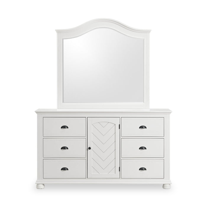 Ella 5pc Bedroom Set with Panel Bed, Dresser & Mirror, White  - Full Size