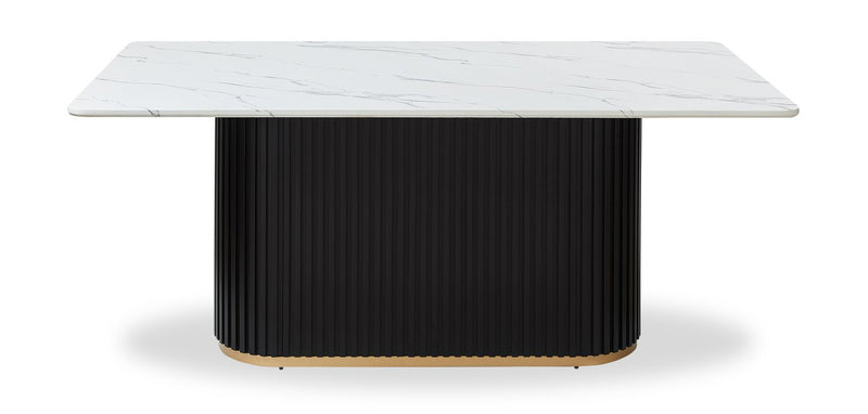 Kort & Co. Capri 5pc Dining Set with Table & 4 Chairs, Gold Accent, Pedestal Base, 72\"W - White