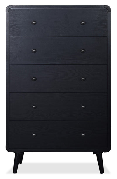 Milan Bedroom Chest of Drawers, 5-Drawer, Mid-Century Modern, 32"W x 51"H - Black | Commode verticale de chambre à coucher moderne du milieu du 20e siècle Milan de 32 po (l) x 51 po (H) à 5 tiroirs - noire