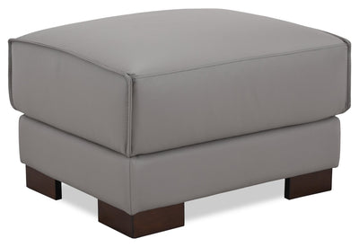 Citadel 28" Top-Grain Genuine Leather Ottoman with Wood Legs - Grey | Pouf Citadel de 28 po en cuir véritable de qualité supérieure avec pattes en bois - gris