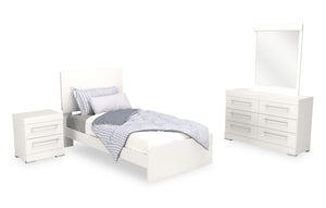 Riley 6pc Bedroom Set with Panel Bed, Dresser, Mirror & Nightstand, Made in Canada, White - Twin Size