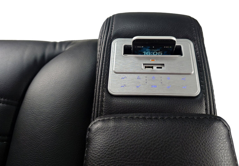 Zen 3-Piece Leather-Look Fabric Power Reclining Sectional with Massage, Drop-Down Console and Refrigerator - Black