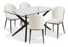 Ace 5pc Dining Set with Table & 4 Chairs, Glass Top, 63\"W - Brown & Ivory