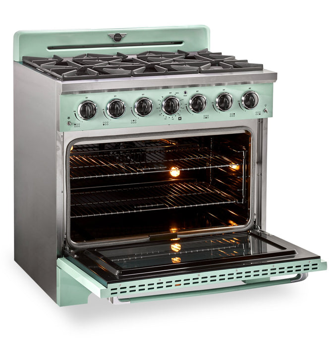 Classic Retro by Unique 36\" 5.2 Cu. Ft. 6-Burner Gas Range with Convection - Summer Mint Green - UGP-36CR LG