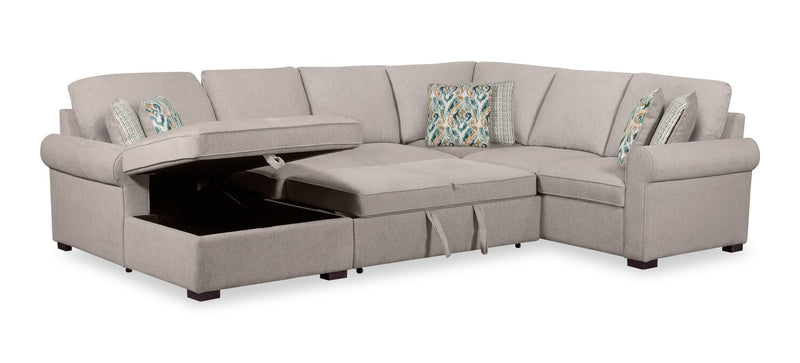 Scott Living Haven 4-Piece Left-Facing Chenille Fabric Sleeper Sectional with Storage Chaise - Grey