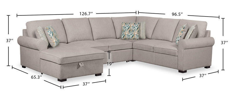 Scott Living Haven 4-Piece Left-Facing Chenille Fabric Sleeper Sectional with Storage Chaise - Grey