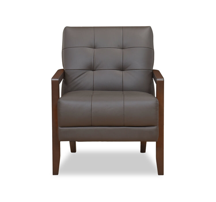 Enzo 26\" Genuine Leather Accent Chair with Biscuit Tufting, Track Arms and Wood Legs - Dark Brown