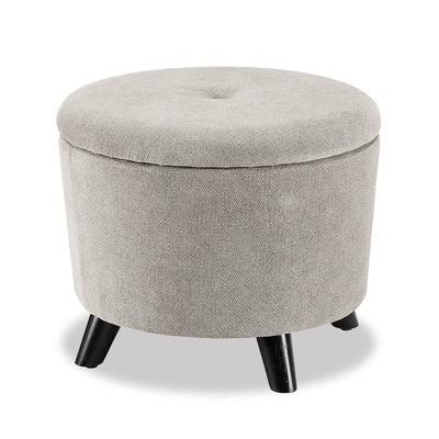 Winnipeg 17.5" Round Fabric Storage Ottoman - Grey|Pouf de rangement rond Winnipeg de 17,5 po en tissu - gris
