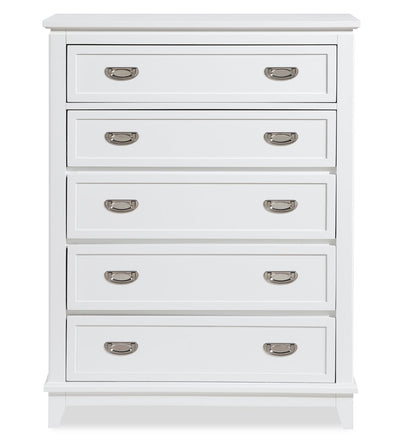 Quinn Bedroom Chest of Drawers, 5-Drawer, 36.5"W x 48.5"H - White | Commode verticale de chambre à coucher Quinn de 36,5 po (L) x 48,5 po (H) à 5 tiroirs - blanche