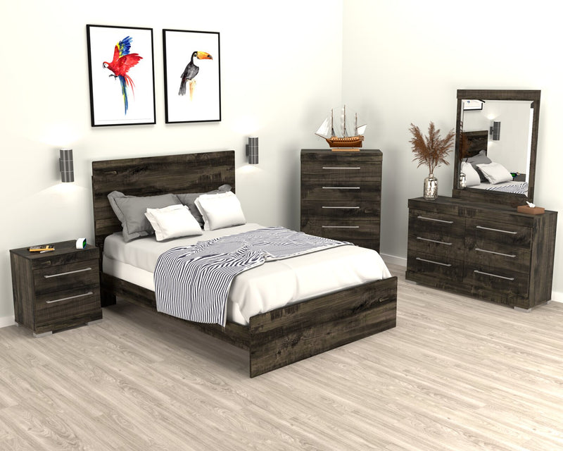 Riley 6pc Bedroom Set with Panel Bed, Dresser, Mirror & Nightstand, Made in Canada, Grey - Full Size