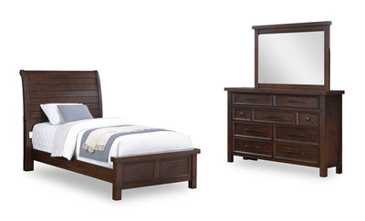 Sonoma 5pc Bedroom Set with Bed, Dresser & Mirror, Mango Brown - Twin Size | Ensemble de chambre à coucher Sonoma 5 pièces avec lit, commode et miroir, brun manguier - format lit simple