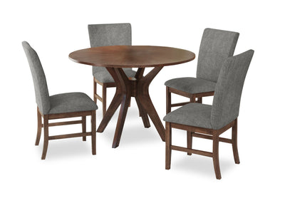 Rain 5pc Dining Set with Table & 4 Grey Chairs, 45"W Round - Grey/Brown | Ensemble de salle à manger Rain 5 pièces avec table ronde de 45 po (L) et 4 chaises grises - gris et brun